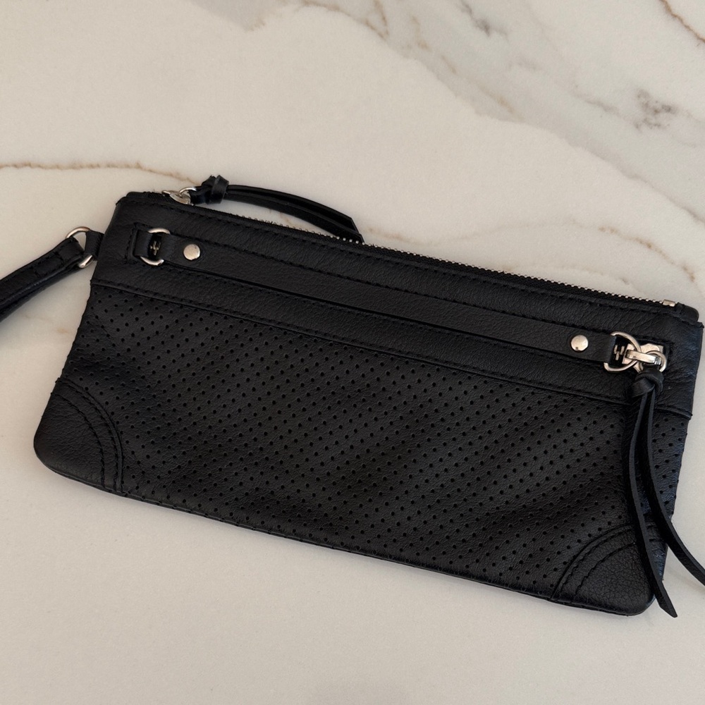 Banana Republic Black Leather Perforated Clutch Wristlet